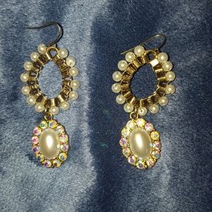 Drop earring, pearl and rhinestone